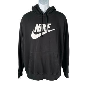 Nike Sportswear Club Hoodie Men XL Black White Logo Fleece Drawstring BV2973-010
